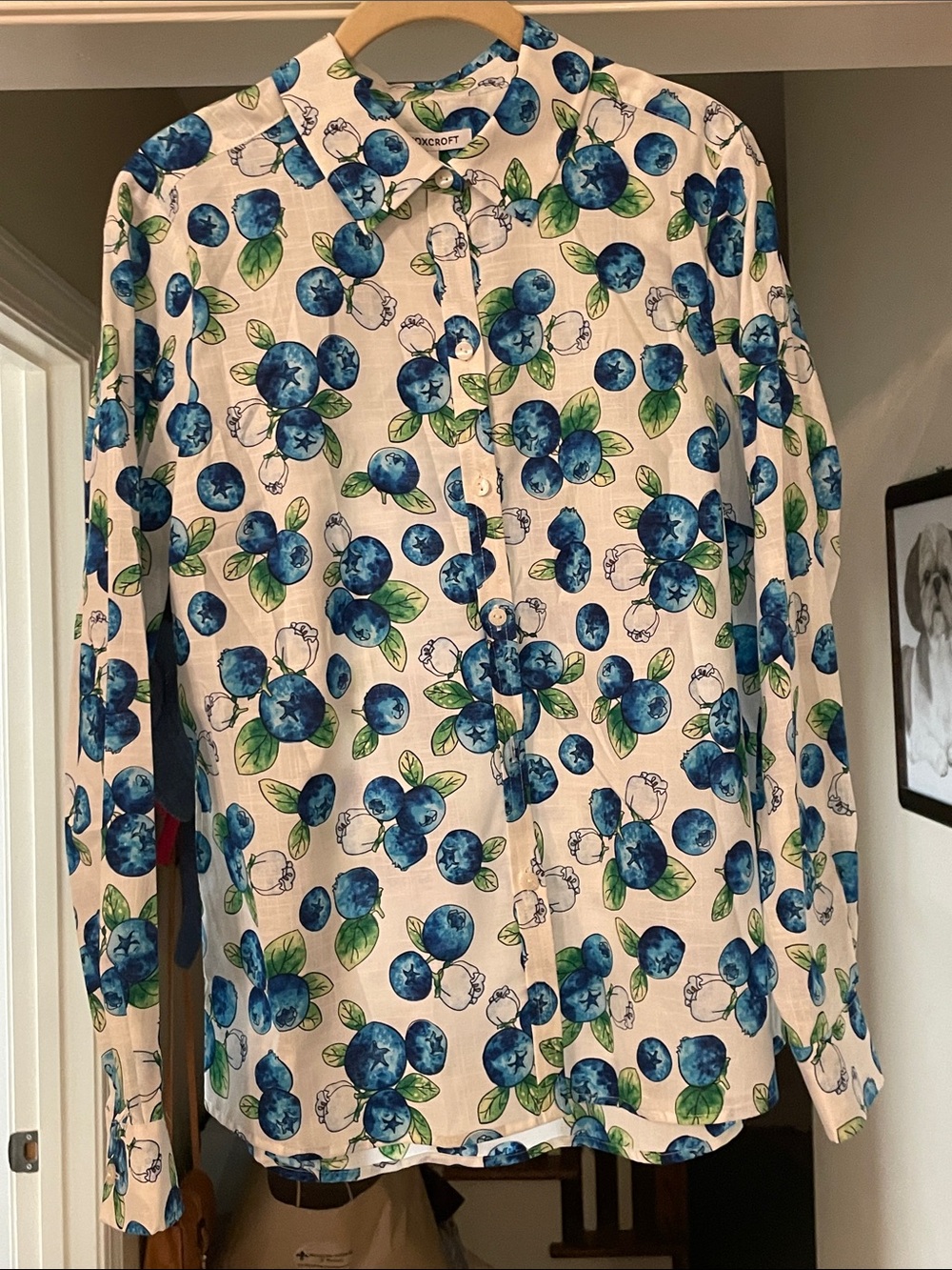 Foxcroft No-Iron Hampton Blue Berry-Print Blouse - Medium - Picture 4 of 7